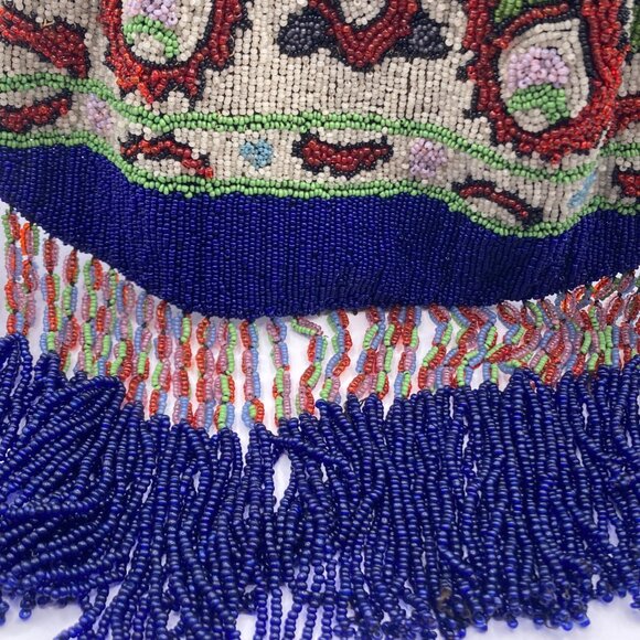 Antique Hand Beaded Bag/Purse wit Silver Frame Boho Grannycore Art Deco Reticule - Picture 6 of 8